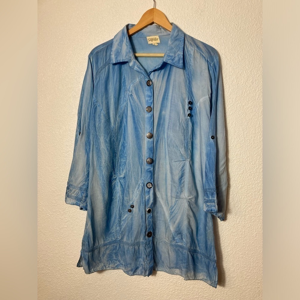 Exclusively for Signals 2X blue tie dye button down shirt 100% modal
